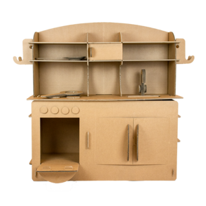 Cardboard Kids Playing Kitchen