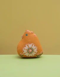  Orange plush chick ornament with daisy flower, round soft toy, spring decoration, cute bird figurine.