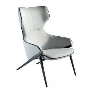 Fauteuil bekleed met stof met zwarte stalen bekleding en poten