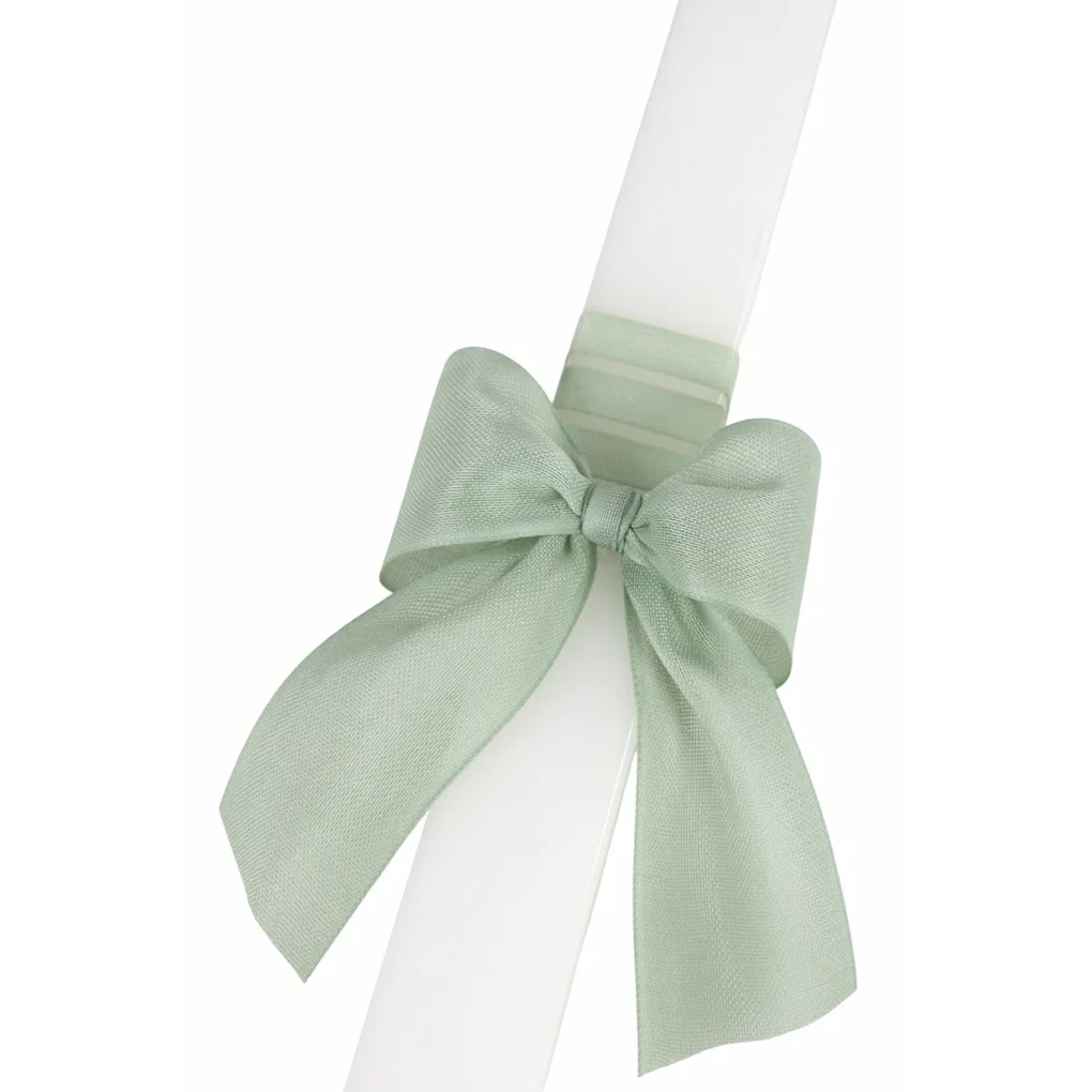 Candela battesimale quadrata con fiocco verde