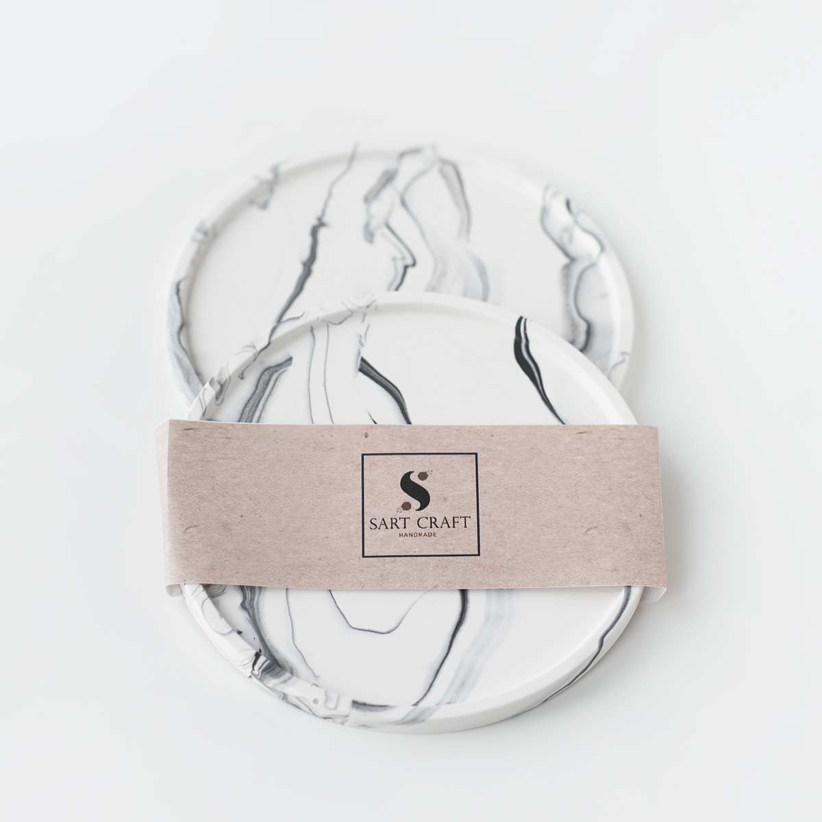 Jesmonite White Marble Round Trinket Tray