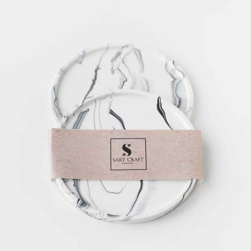 Jesmonite White Marble Round Trinket Tray