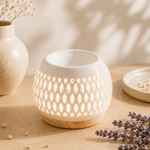 Céramy Series Perfume Burner – Trellis – Lacquered Ceramic Candle Holder – Diffusion of Scented Waxes, Essential Oils – Decorative Gift Idea