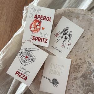 4 cards | Greeting card set for gourmets, delicatessen, gift packages, birthday