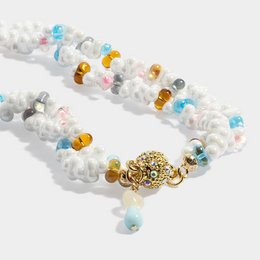Collier perles de cristal blanc esthétique, fermoir plaqué or