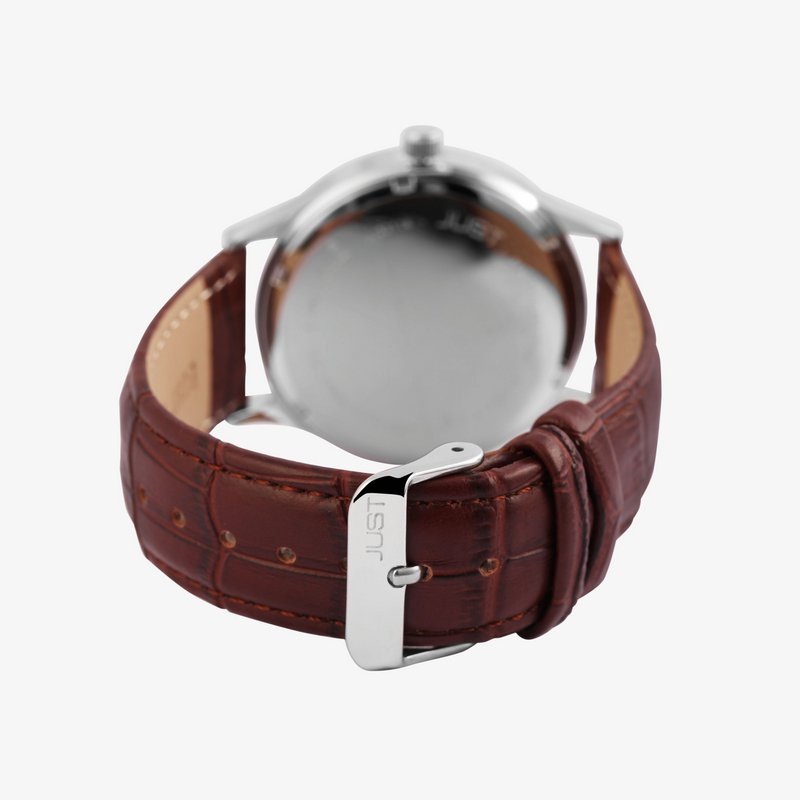 Reloj Just para hombre con correa de piel auténtica color marrón.