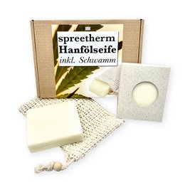 Savon à l'huile de chanvre Spreetherm, avec éponge en coffret cadeau, sans additifs artificiels, parfait pour dire merci