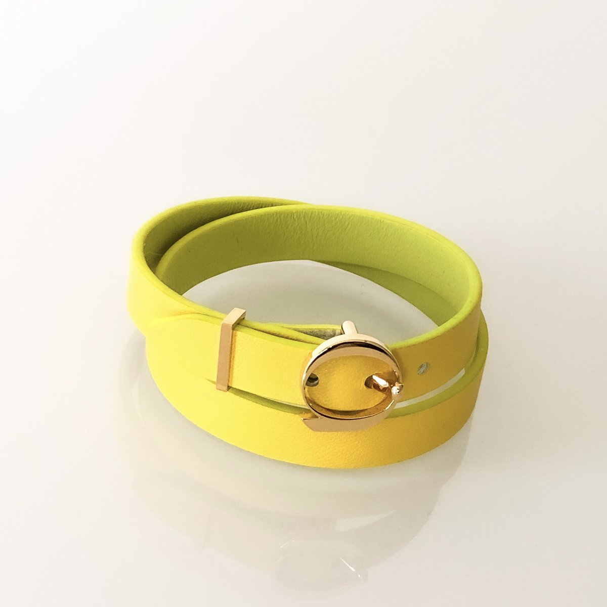 DUO TWIST leren armband Geel - Limoen