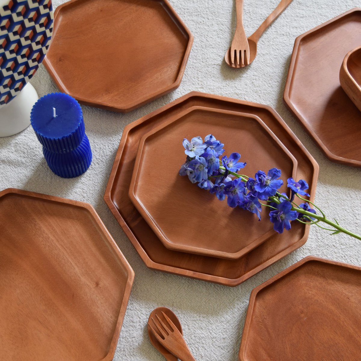 Handmade Tableware - Octagon Dessert Plate - Eco-friendly - Khaya Wood