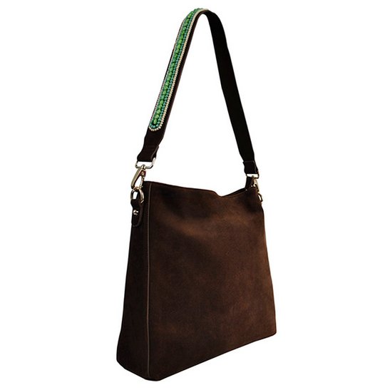 BOHO IBIZA BAG - Mint Ivory Schultergurt (70cm) + Wildledertasche (Kakao)