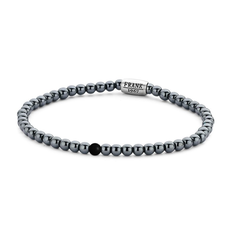 Frank 1967 Beads 7FB 0378 Pulsera de hombre con piedras naturales - 20 cm / 4 mm - Color plateado / Gris