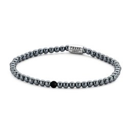 Frank 1967 Beads 7FB 0378 Bracciale da uomo in pietra naturale - 20 cm / 4 mm - Color argento / Grigio