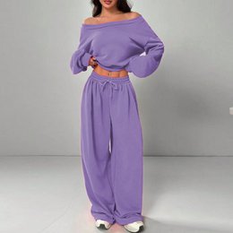 Damesmode slim-fit off-the-shoulder navel effen kleur casual broekpak