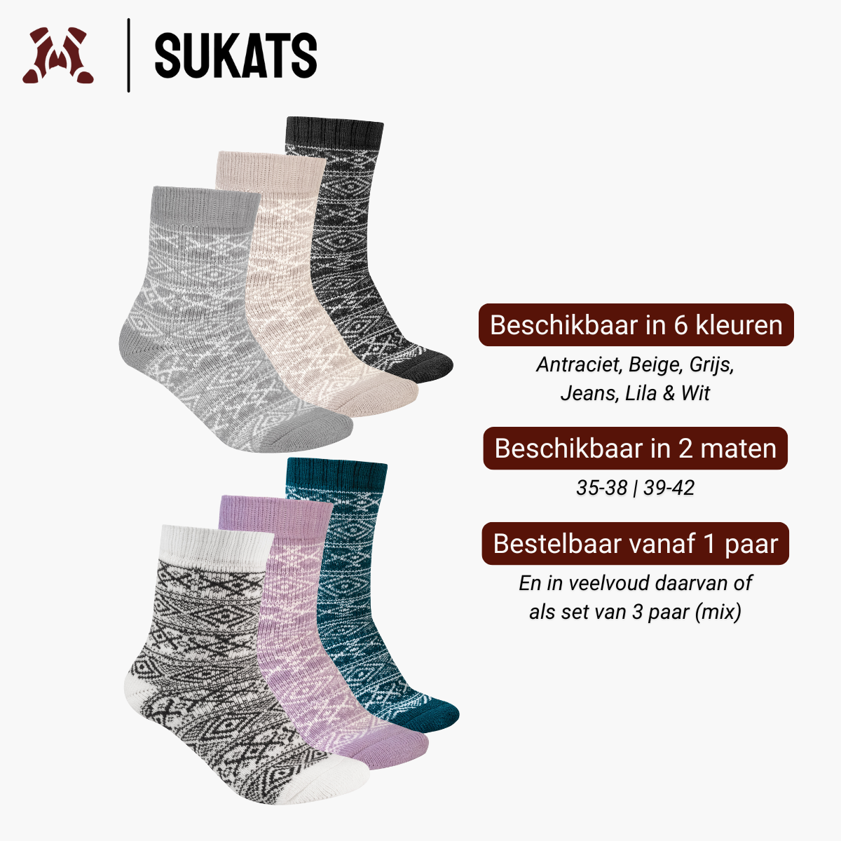 Sukats® 1 o 3 Pares de Calcetines de Casa con Lana | Calcetines de lana | Calcetines de cama | Múltiples colores y tamaños