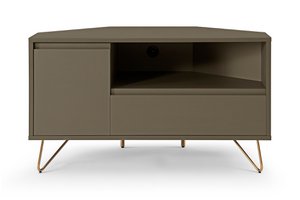 Corner TV lowboard with drawer, folding compartment and open compartment