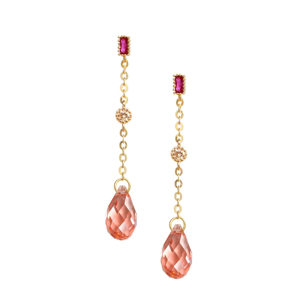 18K gold plated Pink stud earrings with Rose Peach crystals