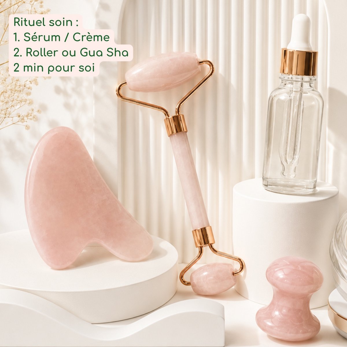 Champi Gua Sha – Rose Quartz – Effective Facial Massage – Complexion Radiance and Healthy Glow Effect – Well-Being Accessory Tool