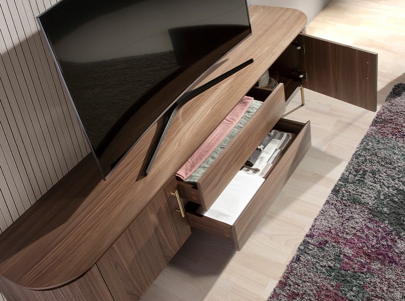 TV cabinet in walnut wood and gold steel 3227