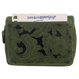 Wallet Women - Buffalo Leather - Leather - RFID - Flower Print - In 5 Colors