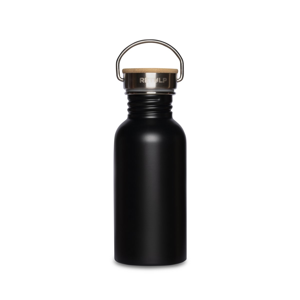 Botella de acero inoxidable con tapón de bambú 500 ml acero NEGRO