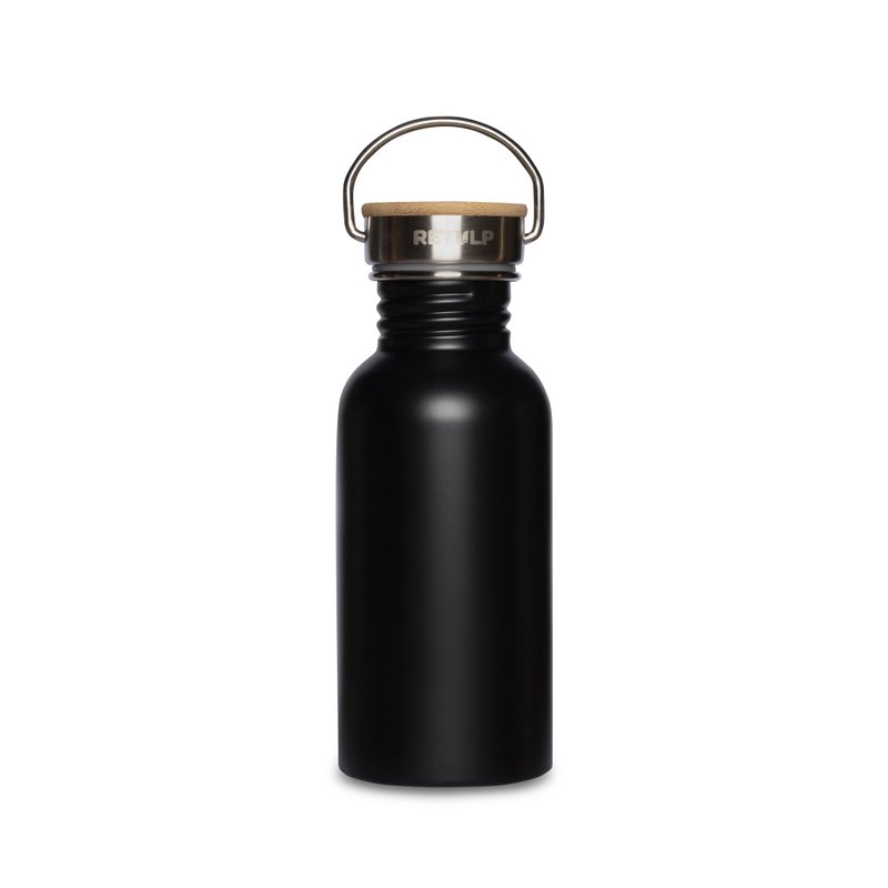 Rustfrit stål drikkeflaske bambus låg 500 ml stål SORT