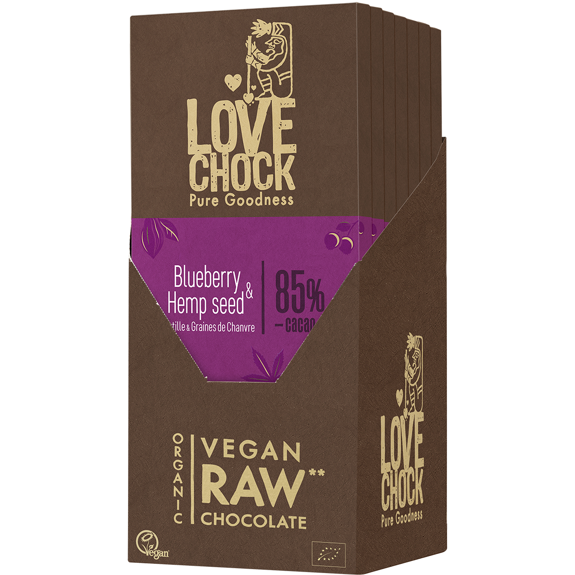 85% chocolate con arándanos y semillas de cáñamo - Copia orgánica, cruda, de origen vegetal y sostenible