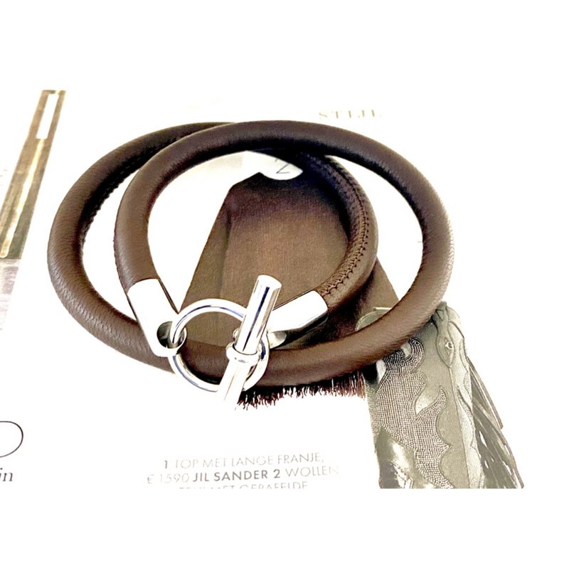 Bracelet leather hermes style dark brown