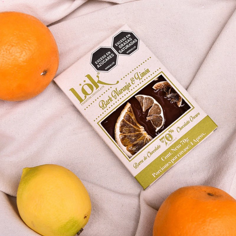 Barretta di cioccolato fondente con arancione e limone | 70% Cacao | 70G