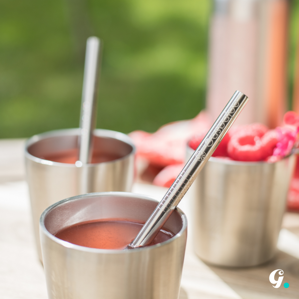 Set of 6 Gaspajoe stainless steel straws - 2 cubits, 2 smoothies, 2 cocktails with brush in organic cotton pouch