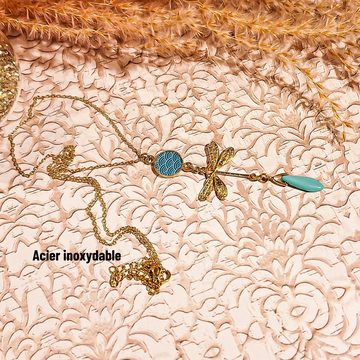 Collier libellule vagues japonaises Idée Cadeau Fête des mères Cadeau Maman intemporel boheme chic