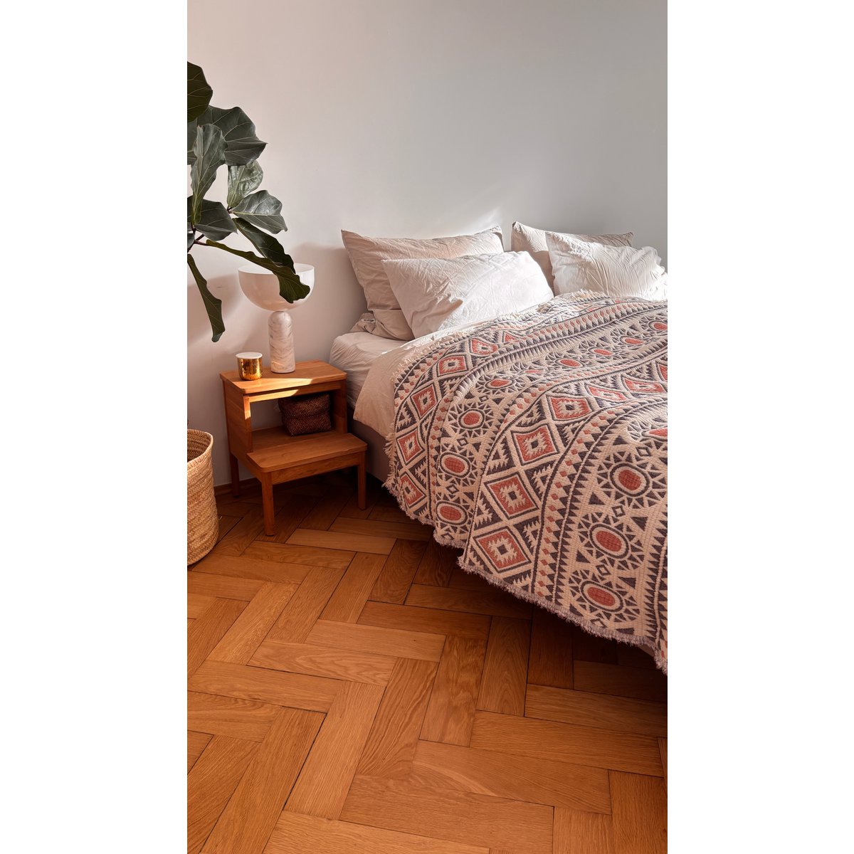 CALMA mousseline deken - rood-grijs-wit - 2,30 x 2,60 m