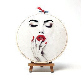 Handmade Embroidery Hoop Wall Art - Fashion Portraits -  Textile Wall Art (15cm)