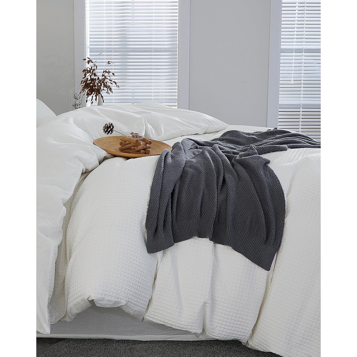 Bed linen with waffle structure 3-part: duvet cover 200x200cm + 2x pillow cover 80x80cm