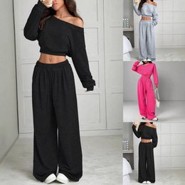 Damesmode slim-fit off-the-shoulder navel effen kleur casual broekpak