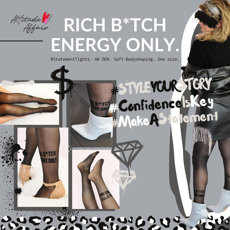 1 paar %23StatementTights RICH B*TCH ENERGY ALLEEN "Message on Tights" zwarte panty 40 DEN