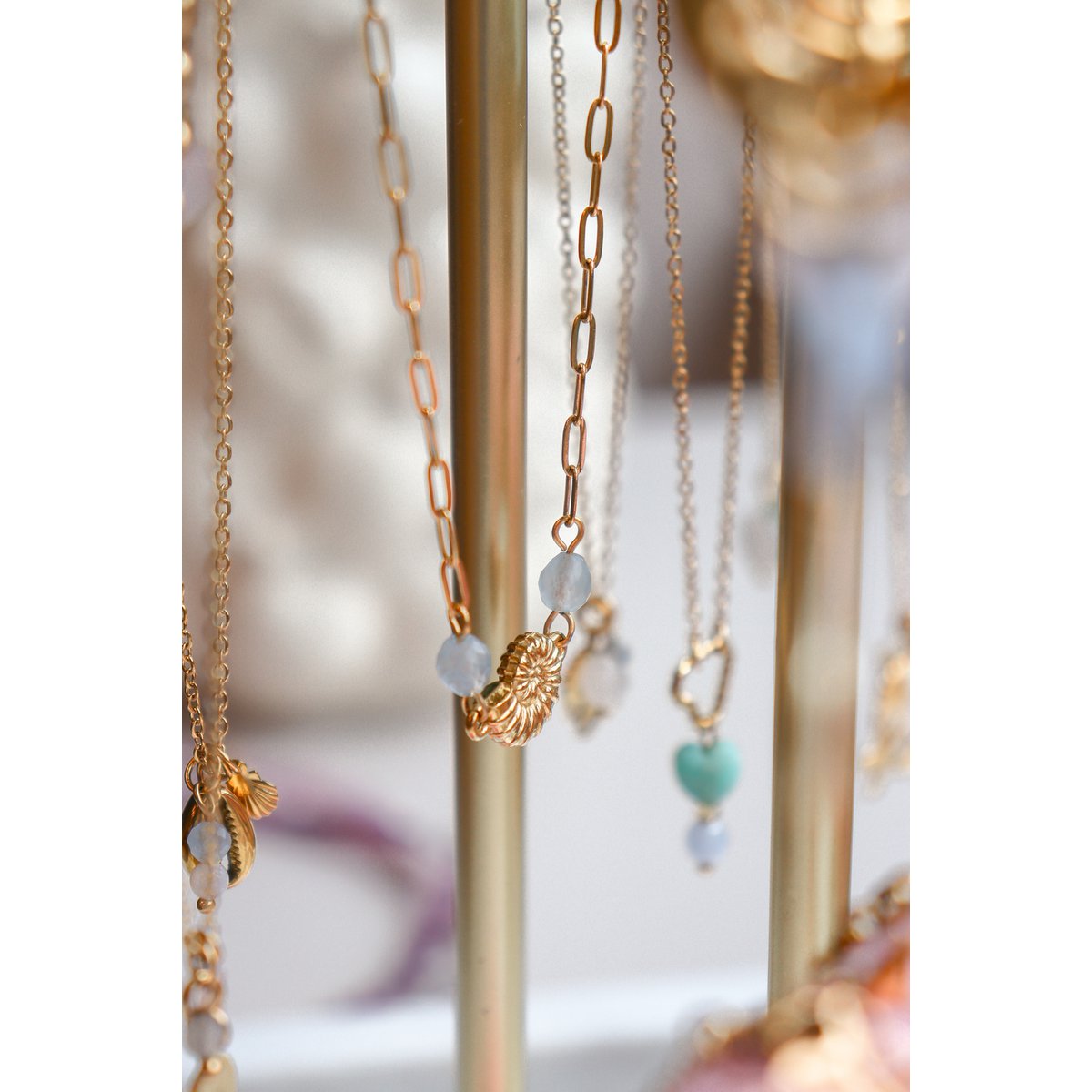 Schelp Ketting Aquamarijn - Goud