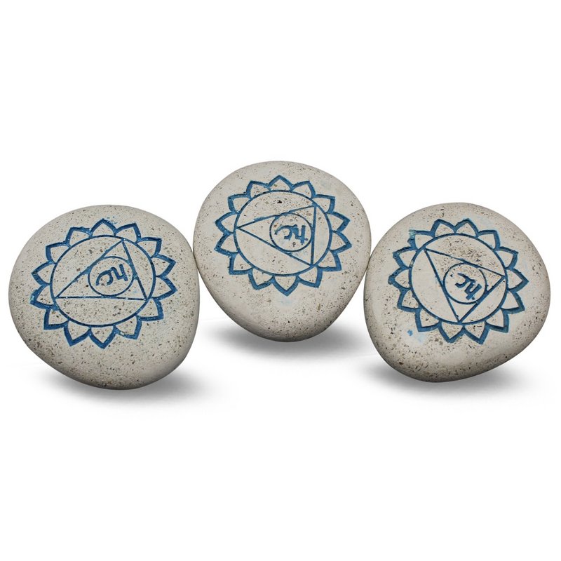 Pebble - Engraved River Stone 5th Chakra light blue