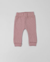  Pink ribbed baby pants with elastic waistband, suitable for infants and toddlers.