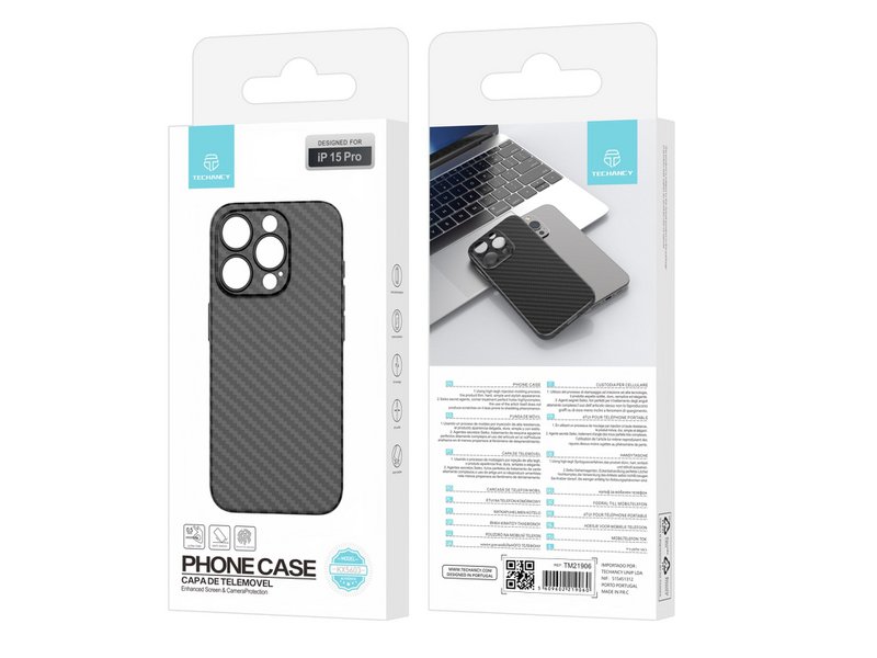 Techancy Ultra Thin Carbon Fiber Phone Case KX5603, kompatibel med iPhone 15 Pro, 0,5 mm Pp materiale.