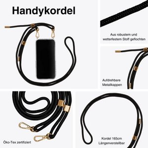 Handykette Kordel Noa Pro Schwarz mit Gold oder Silber