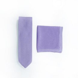 Lavender knitted tie and pocket square set