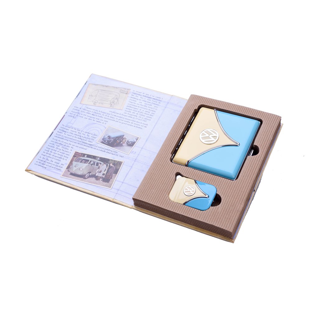 Gift book box VW Volkswagen cigarette case and Van mirror effect lighter