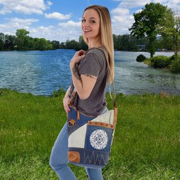 Sunsa Women's Sustainable Shoulder Bag. Shoulder bag made from recycled jeans & canvas (canvas). Handbag vintage retro style. Crossbody bag for women with mandala print