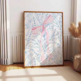 Roze en blauwe strikprint, meisjesboogposter, roze toile kunst, roze meisjeskamerposter, meisjeskwekerijposter