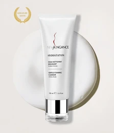 Gentle foaming cleanser in a white tube with a pink logo. The product is a cream-based facial cleanser designed to gently cleanse the skin.