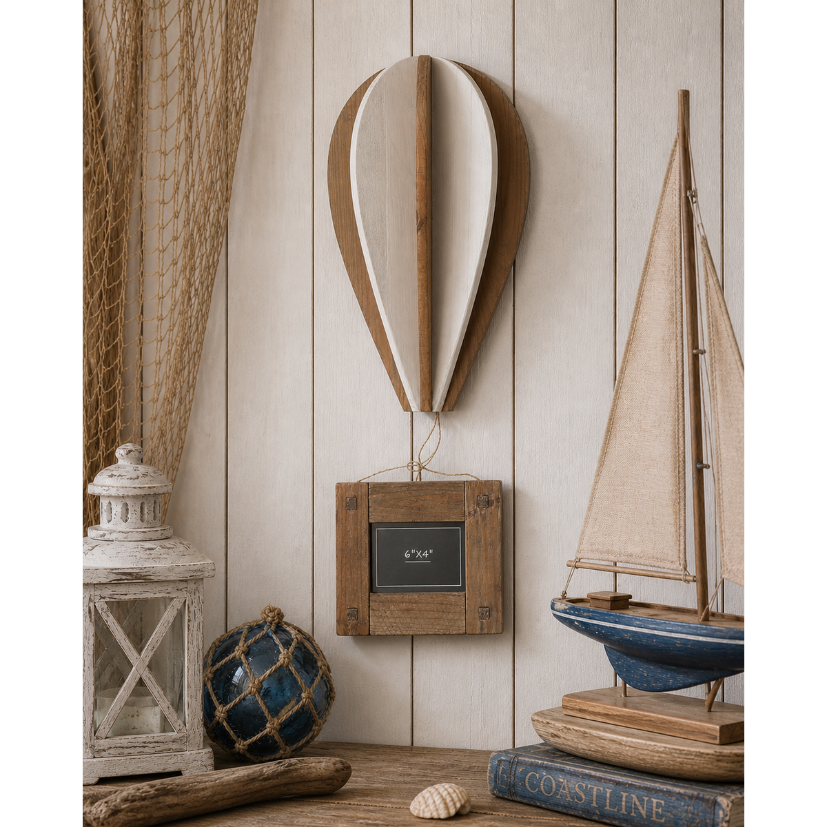 Gray wooden hot air balloon photo frame 30x14x84 cm