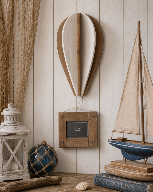 Gray wooden hot air balloon photo frame 30x14x84 cm