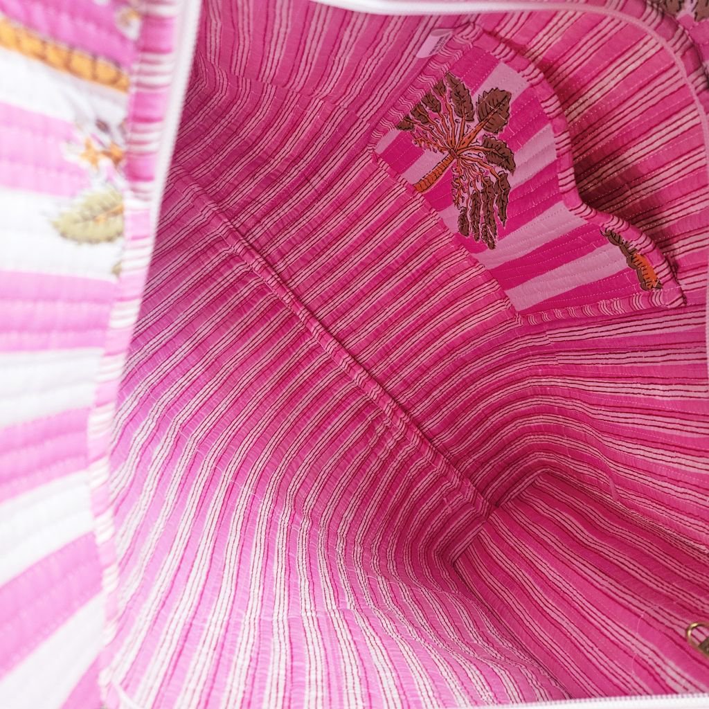 Blockprint schoudertas palmboom roze