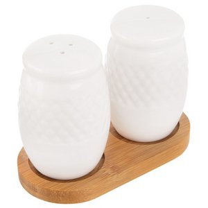 Salt and Pepper Shakers Porcelain with Stand WHITELINE 3 pcs