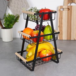 Fruit Basket Metal Black 3-Level